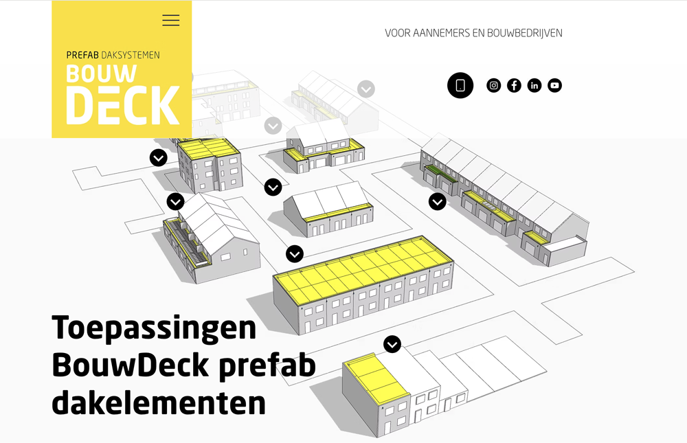 Overzicht van toepassingen van BouwDeck prefab dakelementen.