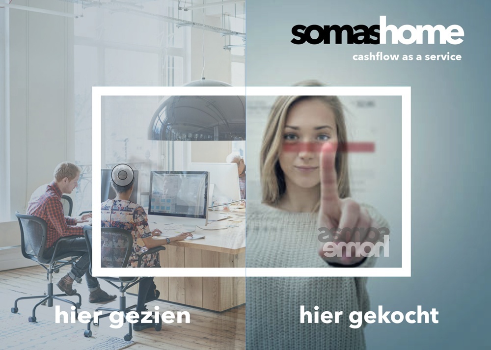 SomasHome-campagne waarin een digitale presentatie en een interieur samenkomen.